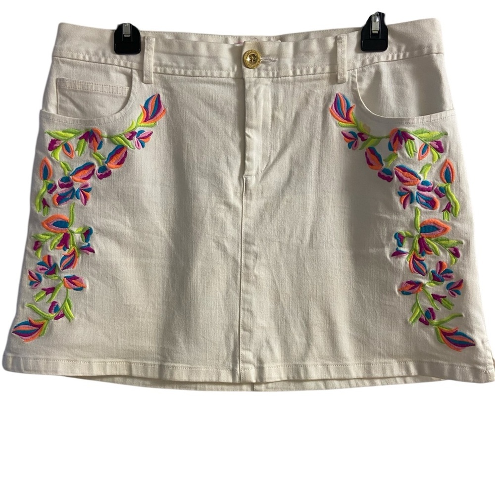 White Embroidered Mini Skirt with Colorful Floral Accents